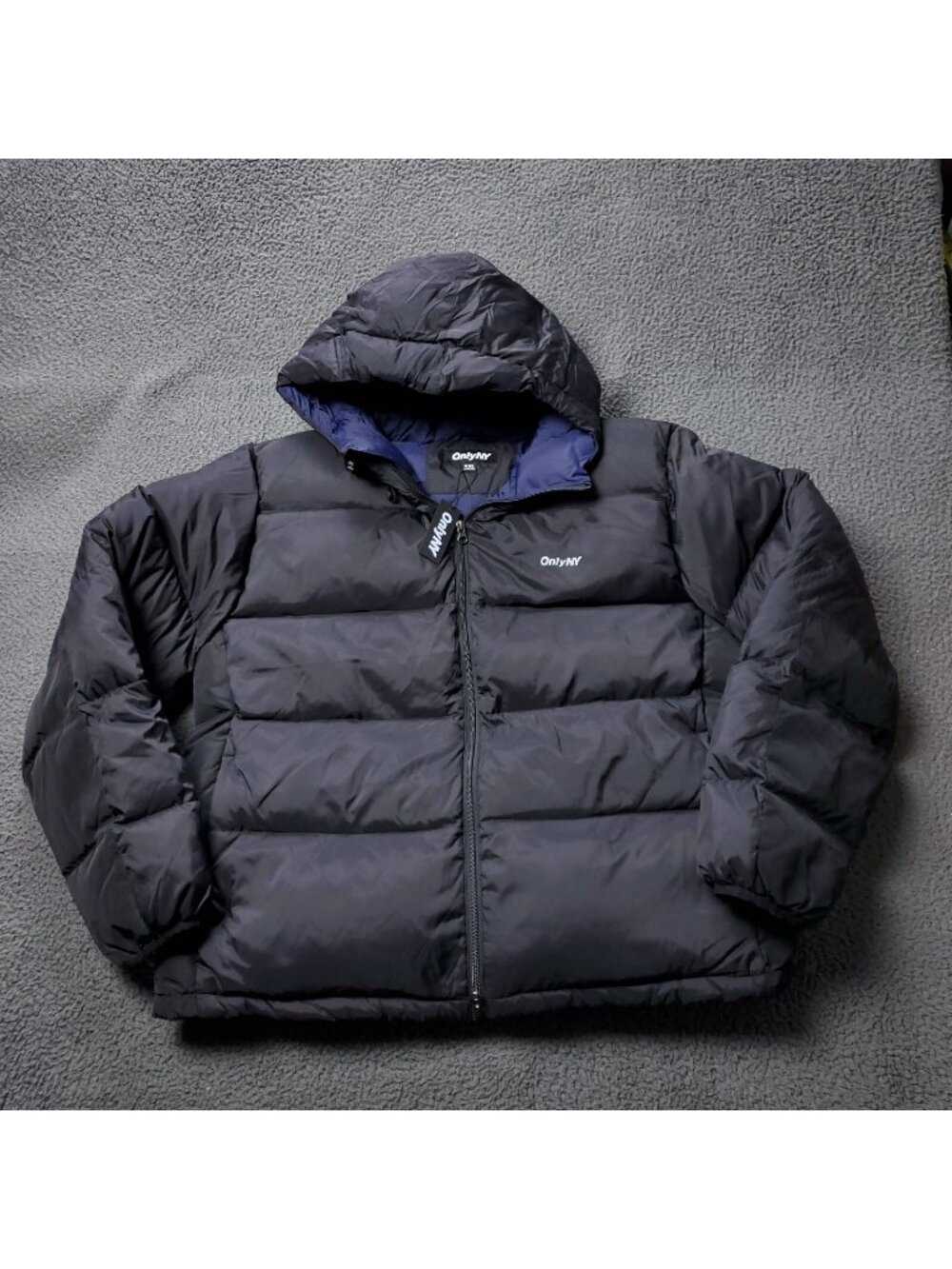 ONLY NY Puffer Down Jacket Mens 2XL XXL Packable Snorkel Nylon Black Windbreaker